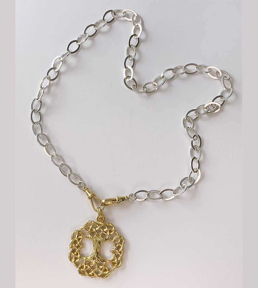 COLLAR- FR 4013 - CADENA INGLESA DOBLE ENGANCHE COLGANTE ARBOL DE LA VIDA ENCHAPADO EN ORO