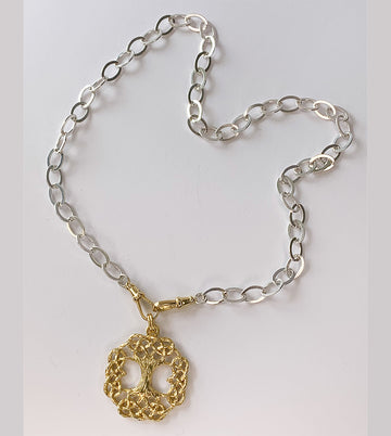 COLLAR- FR 4013 - CADENA INGLESA DOBLE ENGANCHE COLGANTE ARBOL DE LA VIDA ENCHAPADO EN ORO