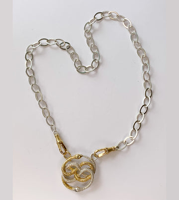 COLLAR FR-4012- CADENA INGLESA DOBLE ENGANCHE COLGANTE SERPIENTE CELTA PLATA ENCHAPADA EN ORO