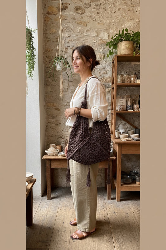 BOLSO EILEEN- BOLSO SEDA TEJIDO A MANO- BORLAS