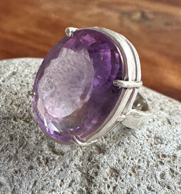 ANILLO FR-0066- AMATISTA FACETADA PLATA