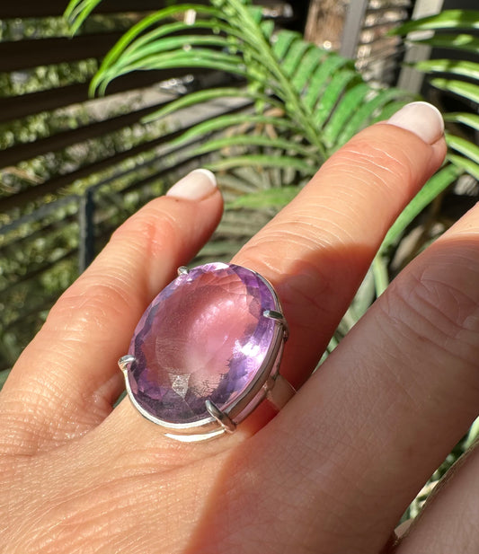 ANILLO FR-0066- AMATISTA FACETADA PLATA