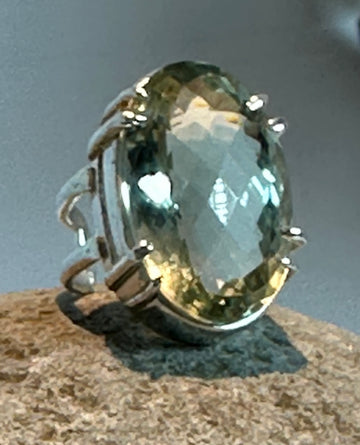 ANILLO FR- 0067- PLATA Y PRASIOLITA AJUSTABLE