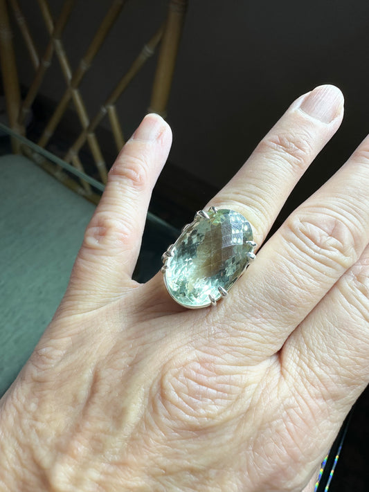 ANILLO FR- 0067- PLATA Y PRASIOLITA AJUSTABLE
