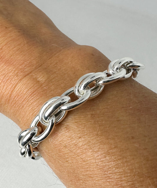 FR-2019- PULSERA PLATA ESLABONES TUBULARES SEMI TRENZADOS