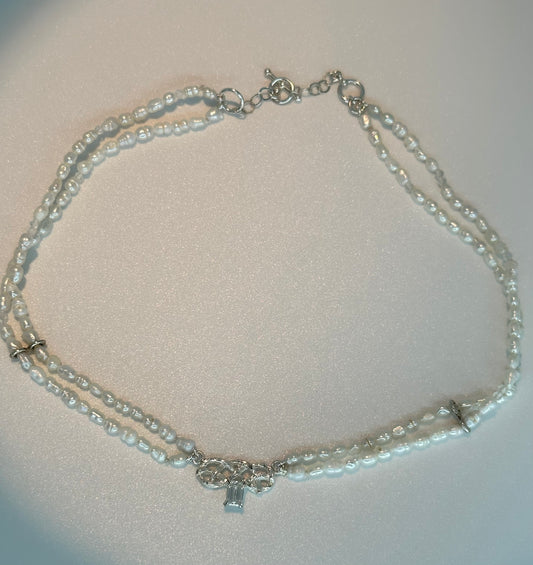 FR0033- CHOKER PERLITAS PLATA Y MOISSANITA ENGASTADA