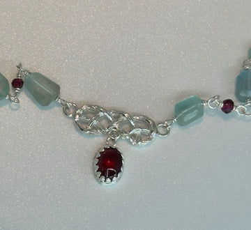 FR0035- COLLAR CHOKER FLUORITAS Y GRANATE - PLATA