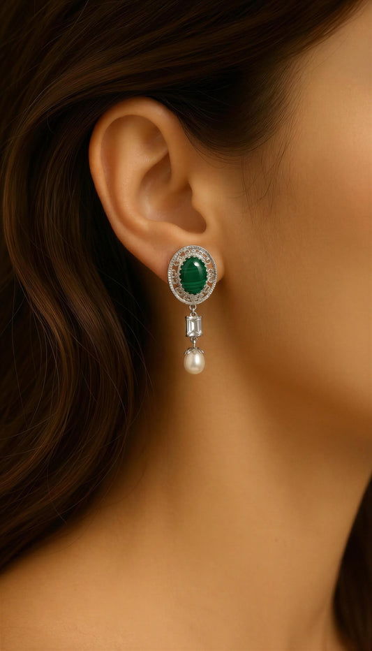 AROS FR3071- AROS PLATA- ONIX VERDE- MOISSANITA CERTIFICADA- PERLA