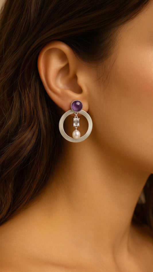 FR3073- AROS AMATISTA- MOISSANITA- PERLA EN PLATA