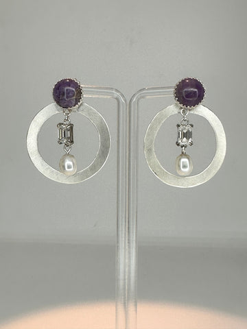 FR3073- AROS AMATISTA- MOISSANITA- PERLA EN PLATA