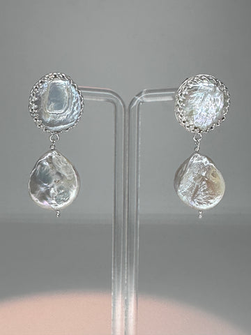 FR3077- AROS DOBLE PERLA BARROCA -PLATA