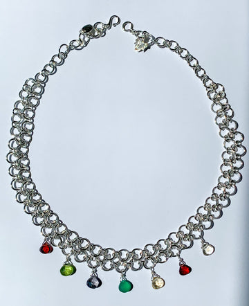 COLLAR FR4048- ARGOLLAS PLATA TEJIDAS A MANO Y PIEDRAS FACETADAS GOTA