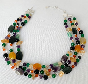 COLLAR FR4050- HILADO PIEDRAS NATURALES BROCHE PLATA