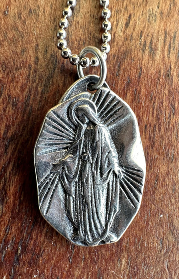 FR-4098- MEDALLA VIRGEN MILAGROSA PLATA CADENA BOLITA- REVERSIBLE