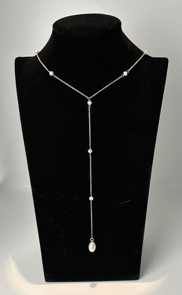 COLLAR FR 5008- COLLAR CADENA PLATA PERLITAS Y PERLA OVAL