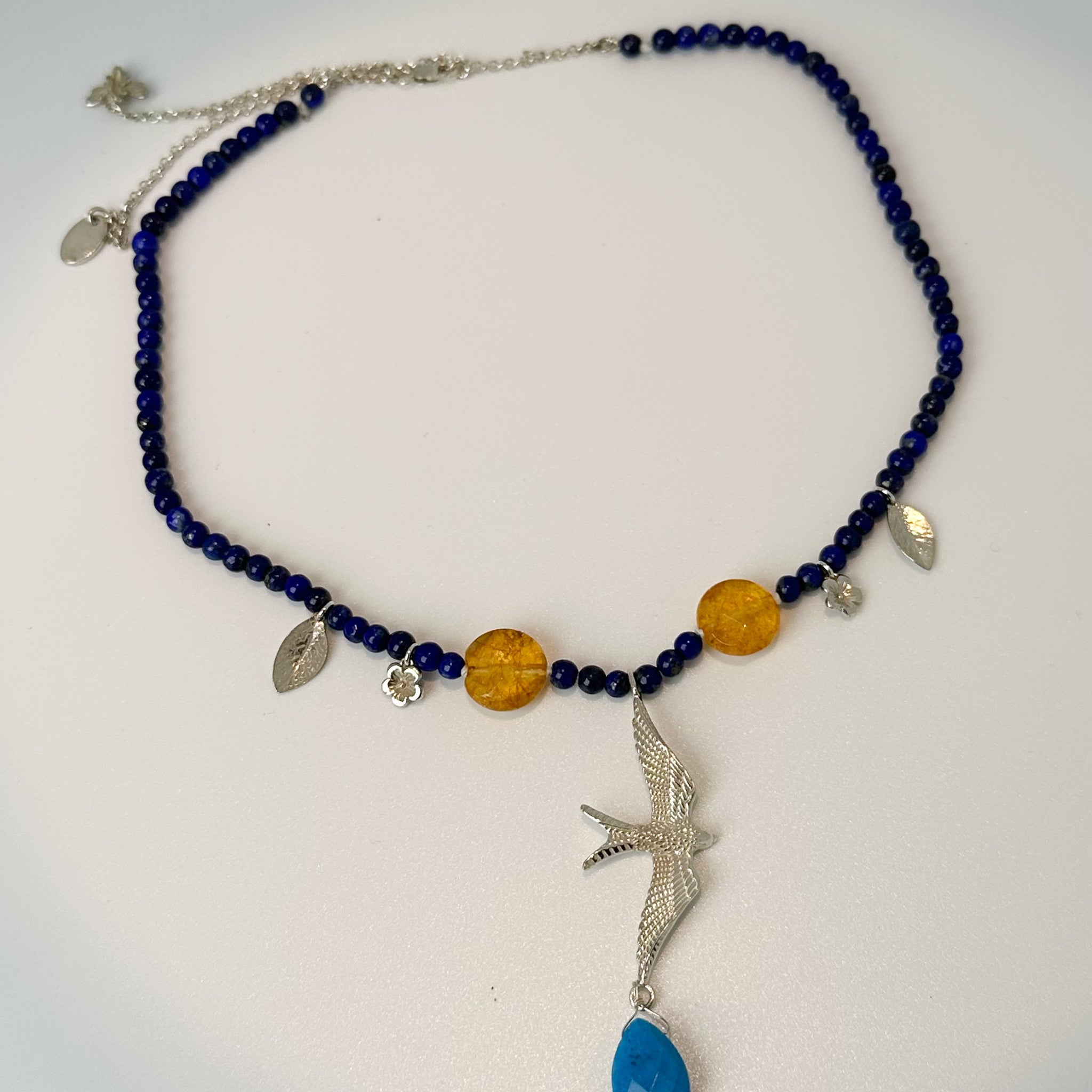 COLLAR FR 5012- COLLAR GOLONDRINA PLATA Y LAPISLAZULI