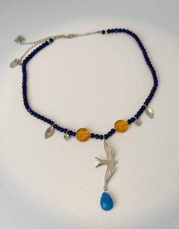 COLLAR FR 5012- COLLAR GOLONDRINA PLATA Y LAPISLAZULI