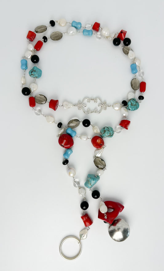 FR 6029- COLLAR ENTORCHADO PERLAS ONIX CORALES