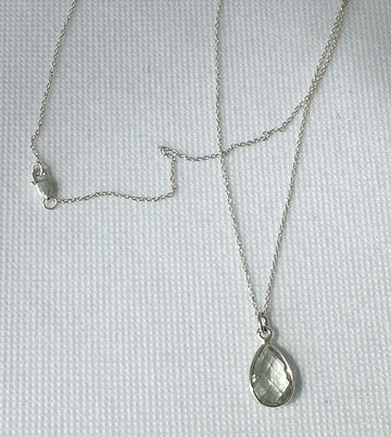 COLLAR - FR 4079- CADENA FINA DE PLATA CON GOTA AGUAMARINA FACETADA
